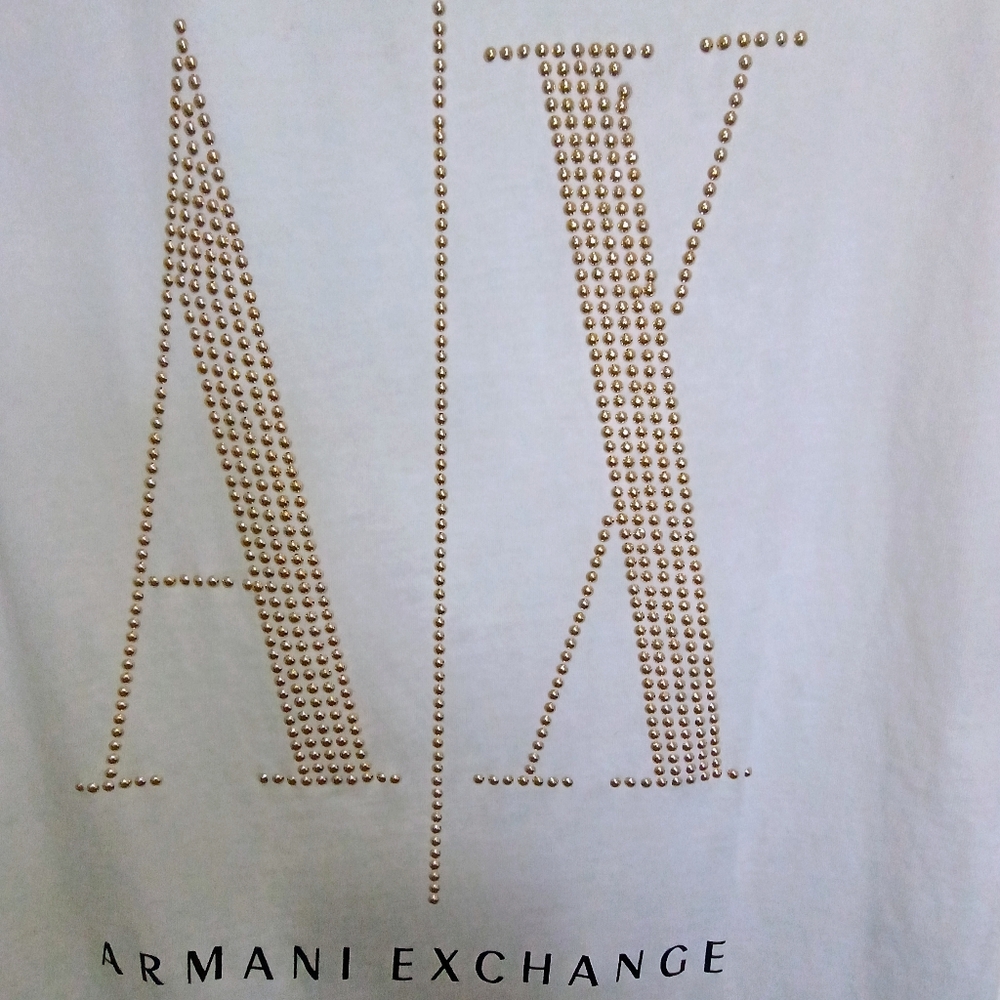 Armani exchange women white gold studs  logo tshirt
